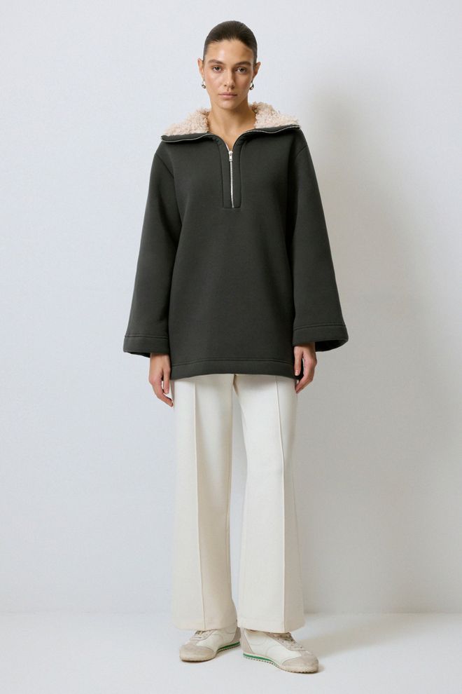 Touche Prive Preto Sweatshirt Tamanho Grande Decote Com Capuz Manga Normal Roupas por atacado Casual