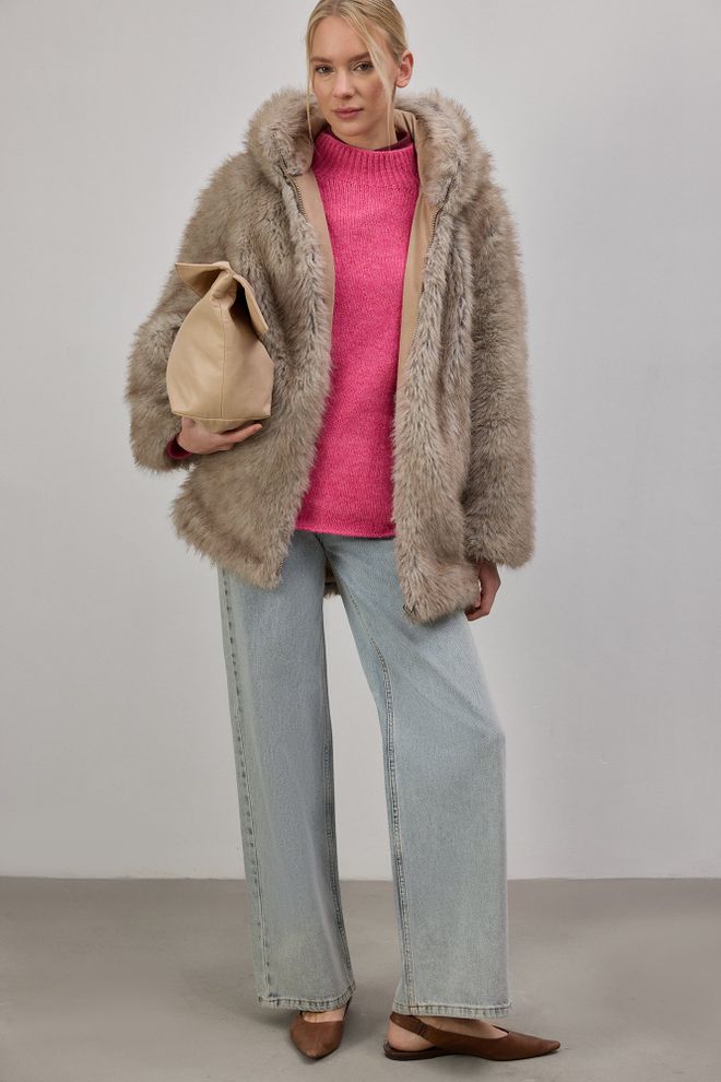 Touche Prive Rosa Pullover Mit Hohem Hals Und Langarm Großhandelskleidung Lässig