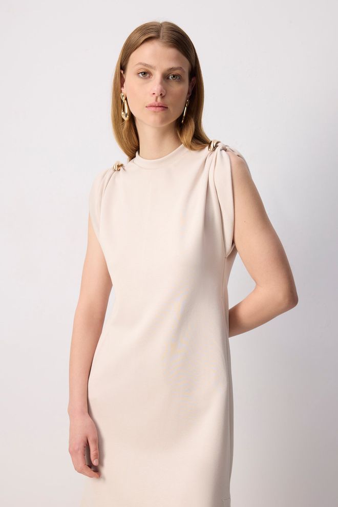 Touche Prive Бежевое Элегантное Платье Оболочка С Разрезными Рукавами Оптовая продажа одежды Повседневный