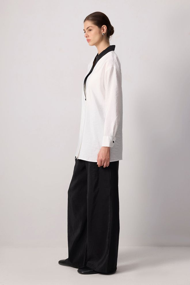 Touche Prive Quimono Étnico Branco Com Decote Entalhado E Mangas Compridas Roupas por atacado Modesto