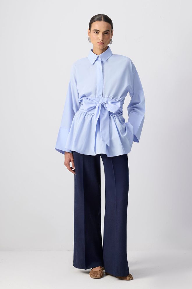 Touche Prive Синя Поло Якичка С Копчета Туника За Ежедневна И Официална Носене Дрехи на едро Скромна мода