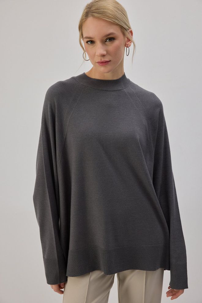 Touche Prive Sivý Sveter Voľný Strih Vysoký Krk Neformálny Elegantný Veľkoobchod s oblečením Neformálny