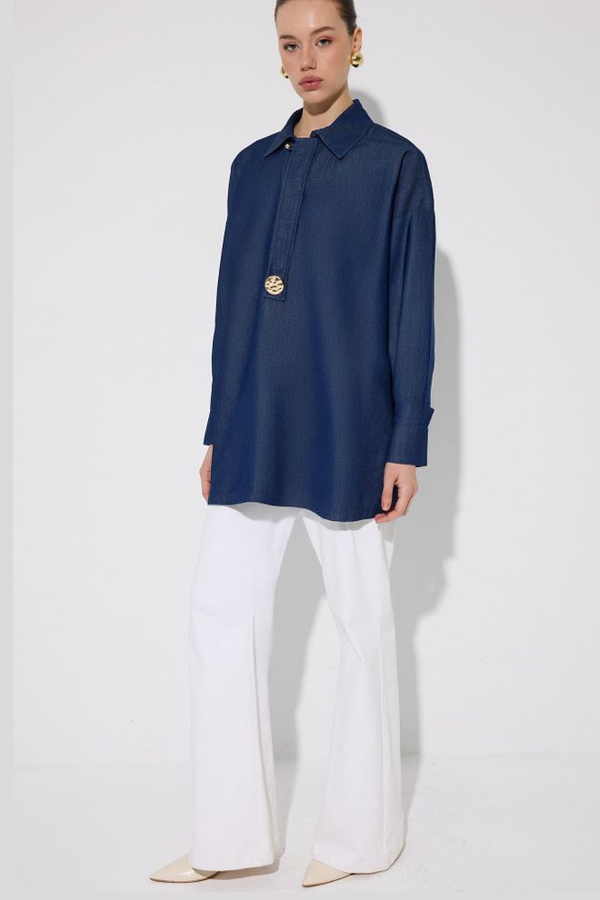 Touche Prive Túnica Azul Marino Oversize Con Cuello Polo Ropa al por mayor Modesto