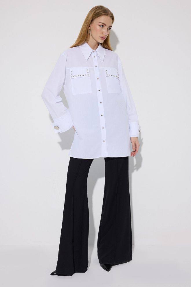 Touche Prive Chemise Blanche Oversize À Manches Longues Avec Col Polo Boutonné Vêtements en gros Décontracté