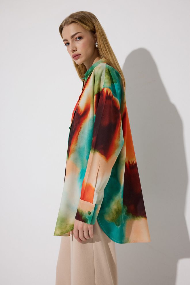 Touche Prive Camisa Cor Mista Tamanho Grande Tingido Decote Polo Manga Comprida Roupas por atacado Casual