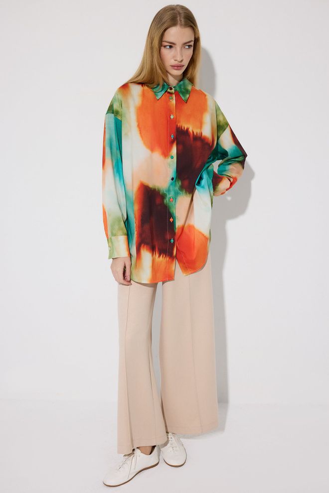 Touche Prive Mix Color Shirt Oversized Tie Dye Polo Neck Long Sleeve Wholesale Clothing Lounge