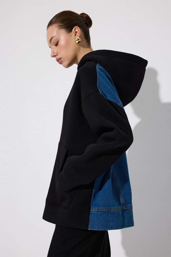 Touche Prive Felpa Nera Oversize Con Cappuccio Abbigliamento all'ingrosso Casuale