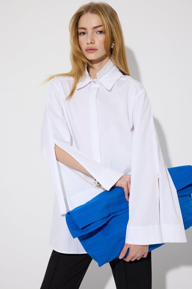 Touche Prive White Bell Sleeve Formal Shirt Wholesale Clothing Work