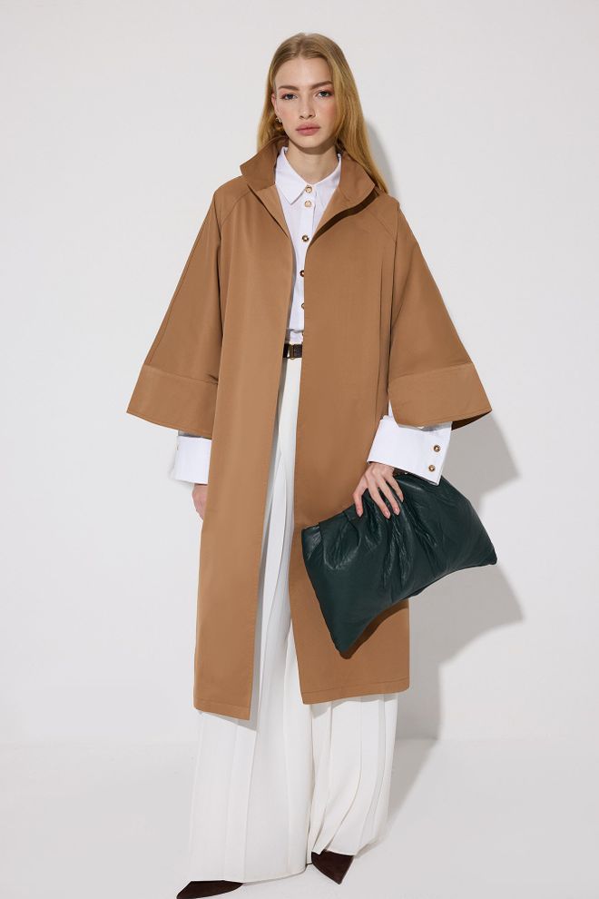 Touche Prive Gabardine Castanho Casaco Elegante Abotoado Single Breasted Roupas por atacado Casual