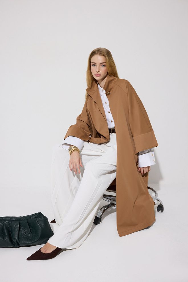 Touche Prive Brown Trenchcoat Elegant Buttoned Single Breasted Coat Wholesale Clothing 1