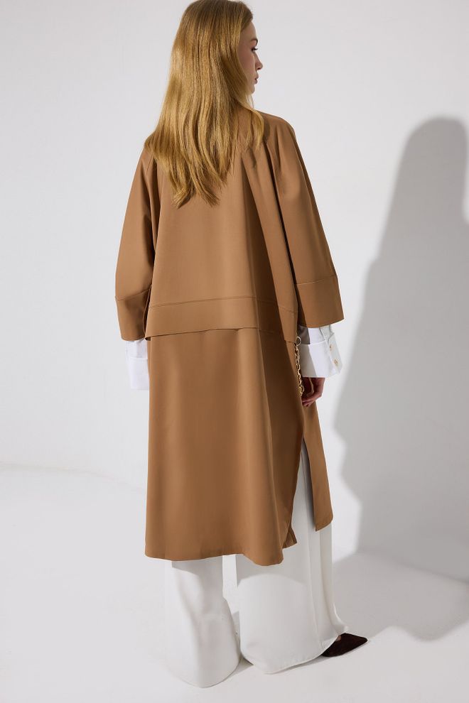 Touche Prive Brown Trenchcoat Elegant Buttoned Single Breasted Coat Wholesale Clothing Formal