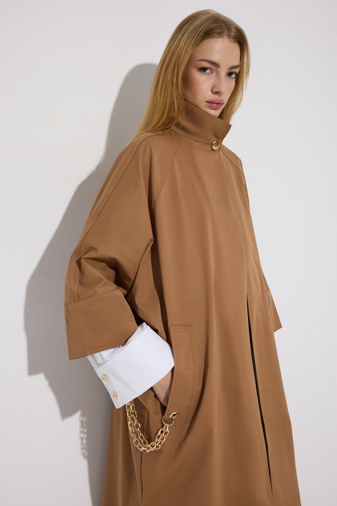 Touche Prive Brown Trenchcoat Elegant Buttoned Single Breasted Coat Wholesale Clothing Spring