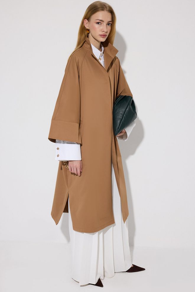 Touche Prive Brown Trenchcoat Elegant Buttoned Single Breasted Coat Wholesale Clothing Work