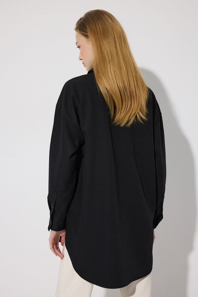 Touche Prive Black Oversized Fit Polo Neck Shirt Wholesale Clothing Formal