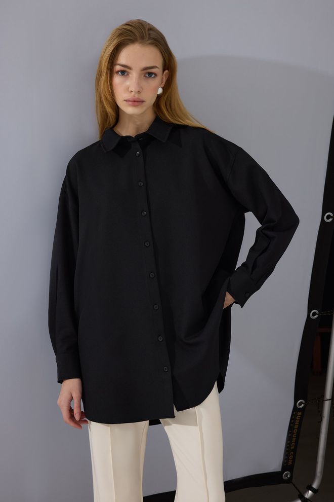 Touche Prive Black Oversized Fit Polo Neck Shirt Wholesale Clothing 1