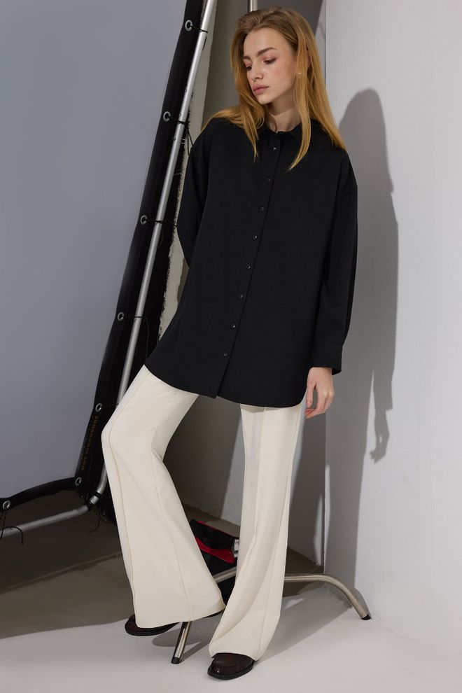 Touche Prive Cămașă Neagră Supradimensionată Cu Guler Polo Îmbrăcăminte cu ridicata Casual