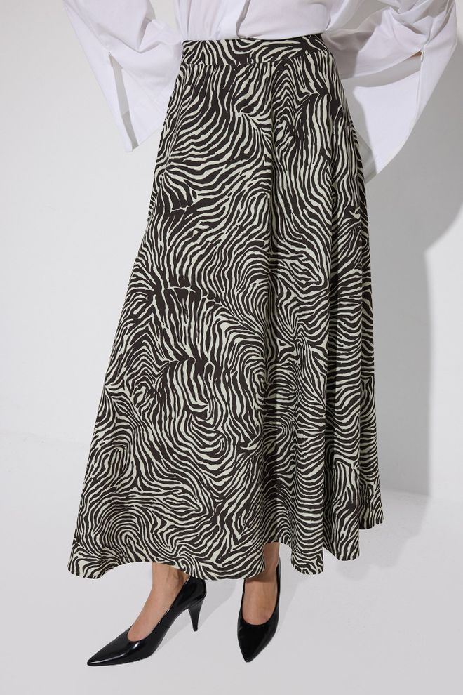 Touche Prive Falda Negra Maxi Acampanada Estampado Cebra Cintura Alta Ropa al por mayor Casual