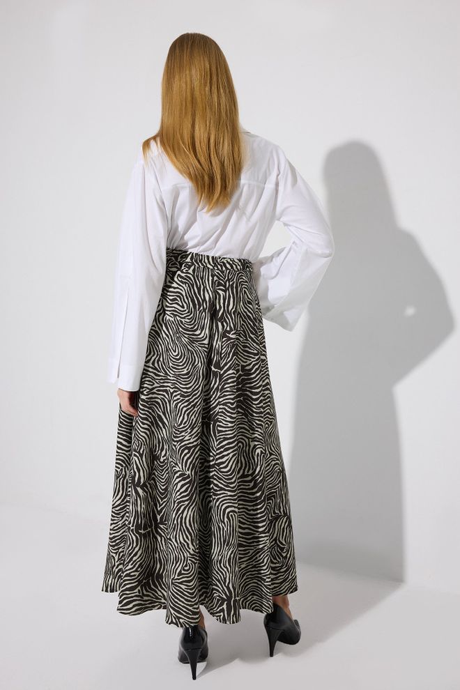 Touche Prive Black Zebra Print Flared Maxi High Waist Skirt Wholesale Clothing 1