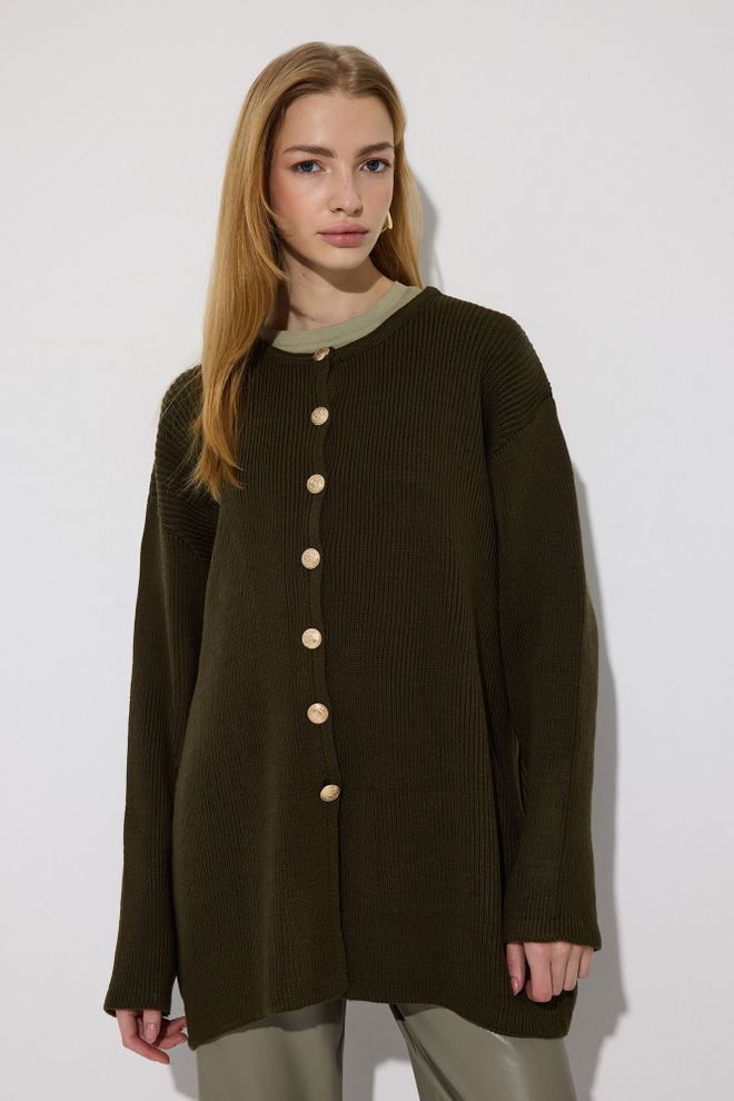 Touche Prive Green Oversized Cardigan With Buttoned Closure Wholesale Clothing Lounge