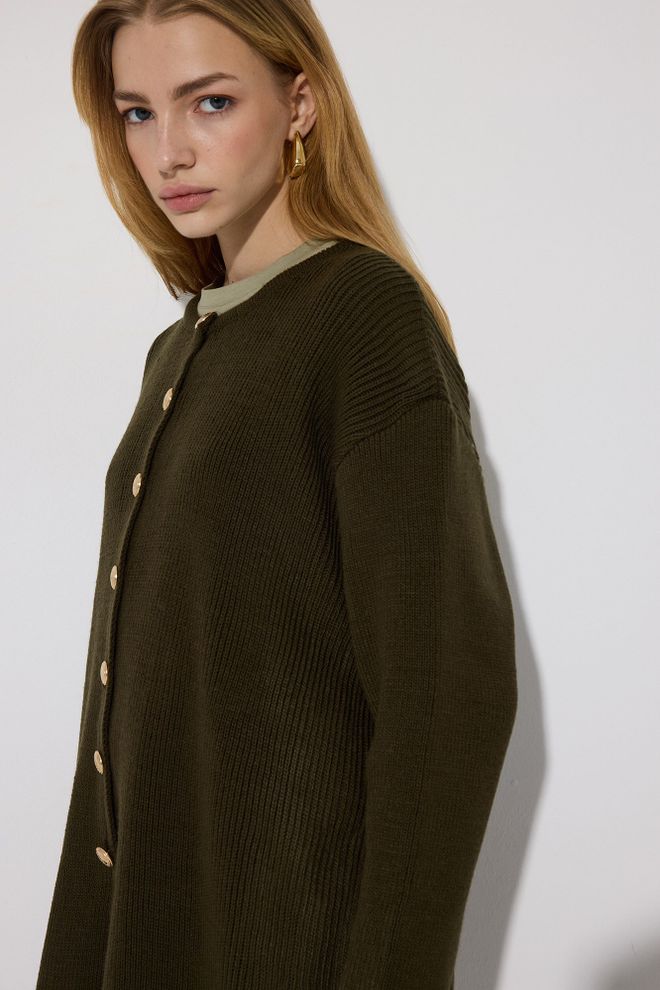 Touche Prive Green Oversized Cardigan With Buttoned Closure Wholesale Clothing Spring