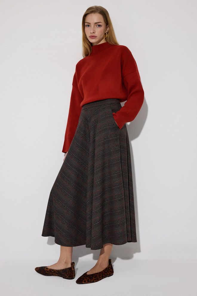 Touche Prive Gonna Maxi Svasata A Quadri Grigia Con Vita Alta Tasca Inclinata E Cerniera Abbigliamento all'ingrosso Casuale