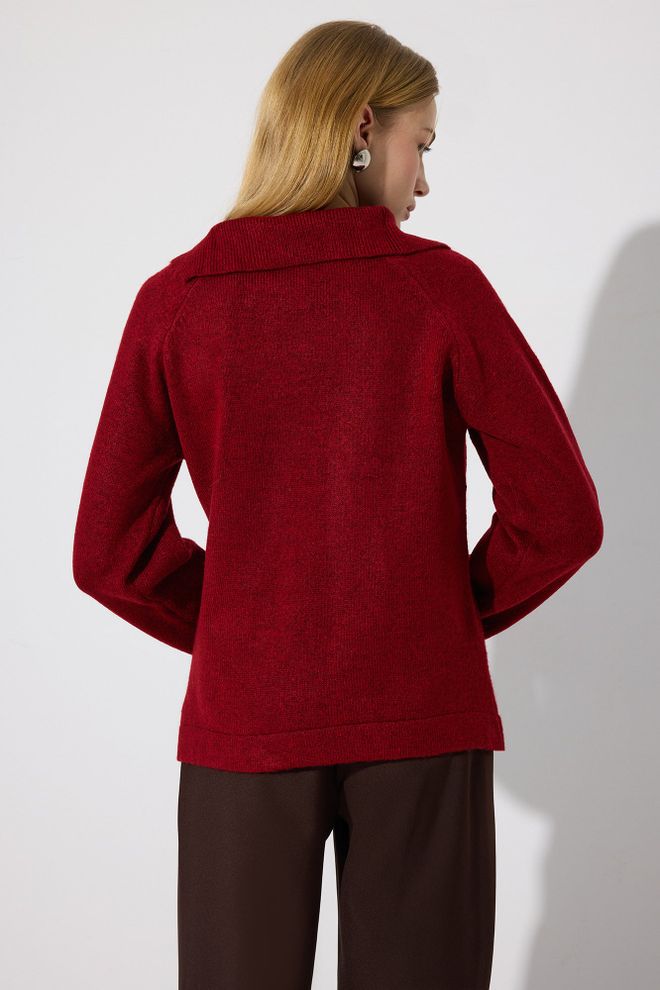 Touche Prive Claret Red Sweater With Hooded Neck And Long Sleeves Wholesale Clothing Fall