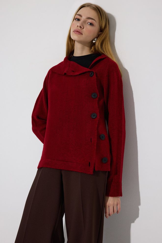 Touche Prive Claret Red Sweater With Hooded Neck And Long Sleeves Wholesale Clothing 1