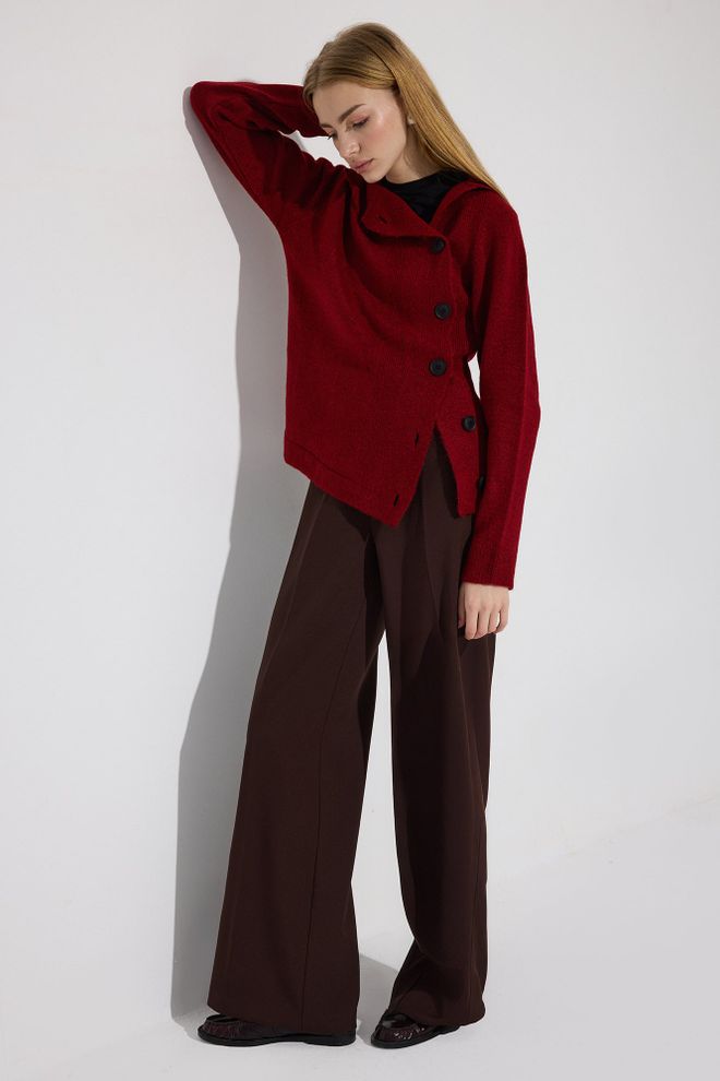 Touche Prive Claret Red Sweater With Hooded Neck And Long Sleeves Wholesale Clothing Lounge