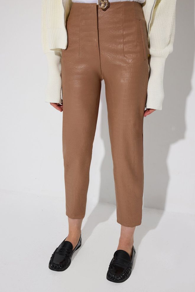 Touche Prive Brown Cigarette Pants High Waist Cropped Straight Leg Wholesale Clothing Lounge