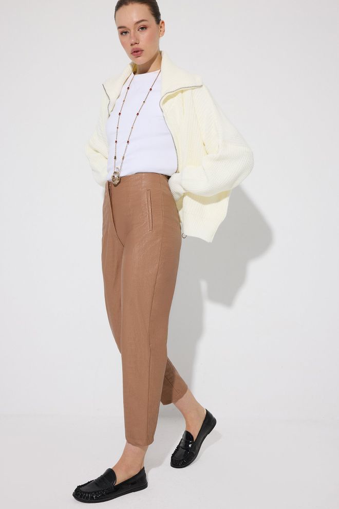 Touche Prive Brown Cigarette Pants High Waist Cropped Straight Leg Wholesale Clothing 1