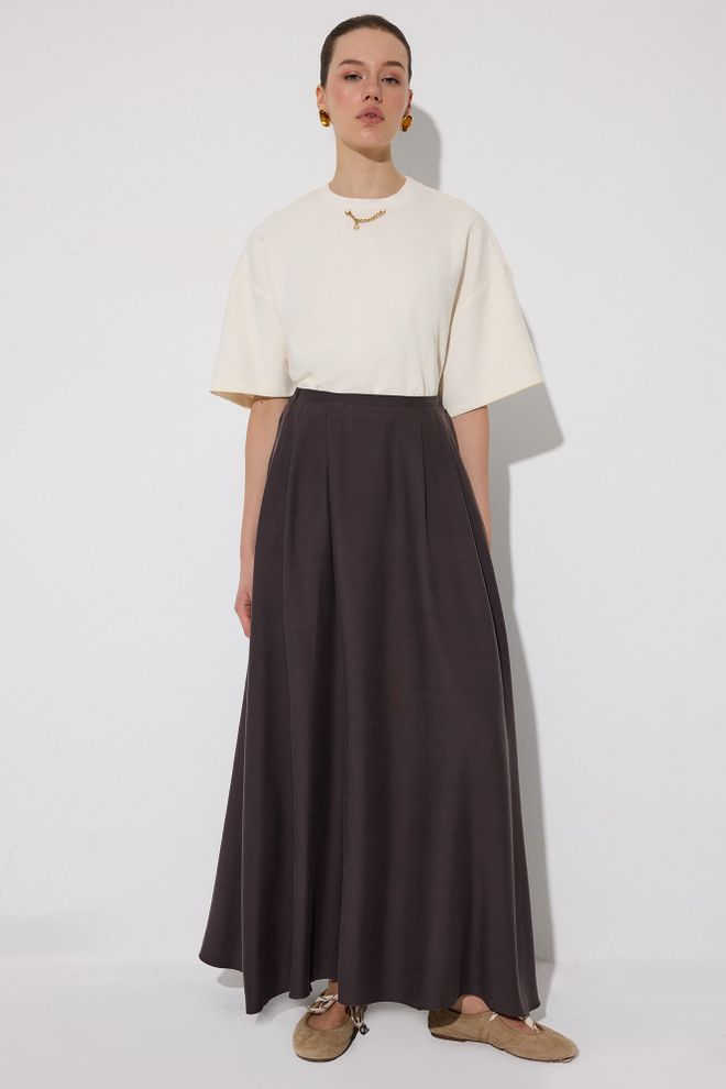Touche Prive Brown Modest Elegant Casual Formal Maxi Flared Skirt Wholesale Clothing 1