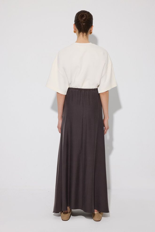 Touche Prive Brown Modest Elegant Casual Formal Maxi Flared Skirt Wholesale Clothing Casual