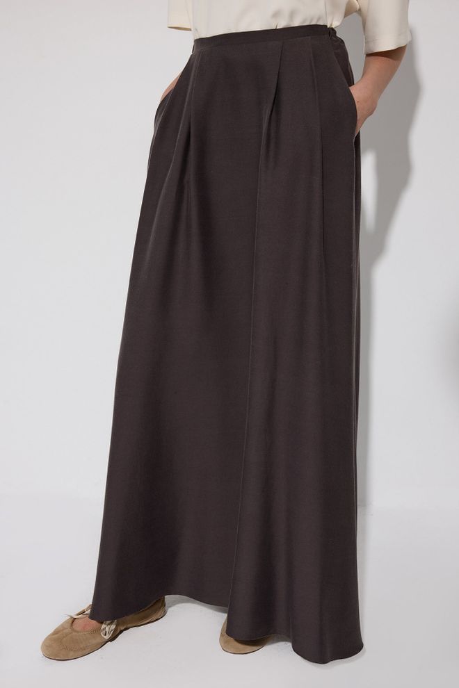 Touche Prive Brown Modest Elegant Casual Formal Maxi Flared Skirt Wholesale Clothing Work