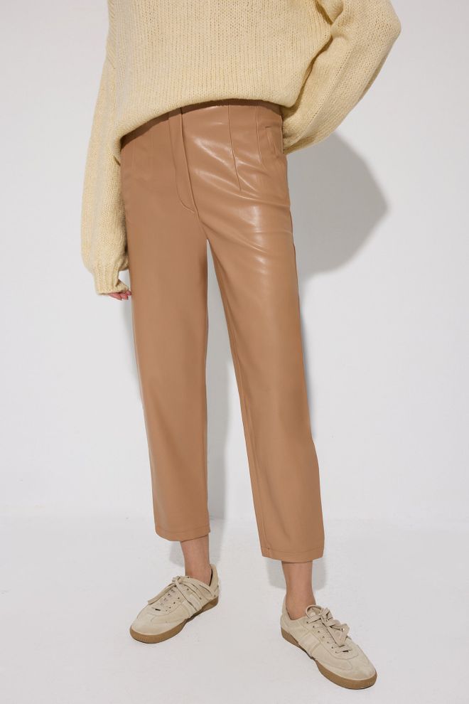 Touche Prive Brown High Waist Tapered Cropped Pants Wholesale Clothing Elegant