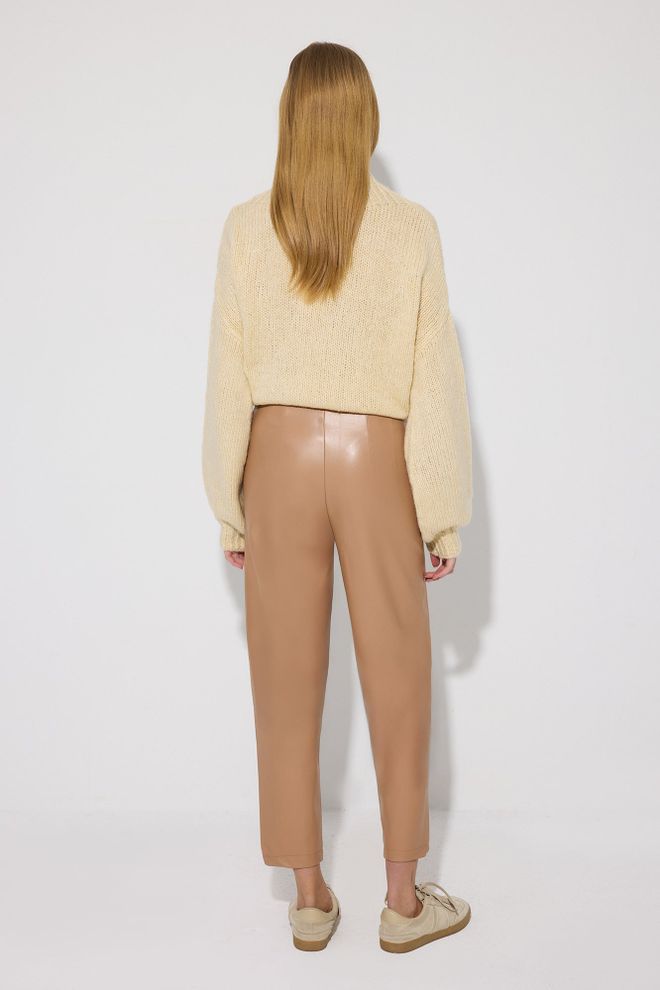 Touche Prive Brown High Waist Tapered Cropped Pants Wholesale Clothing Spring