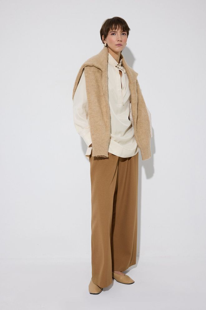 Touche Prive Brown Elegant Palazzo Pants Wholesale Clothing 1