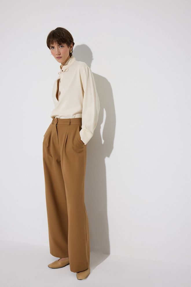 Touche Prive Brown Elegant Palazzo Pants Wholesale Clothing Spring