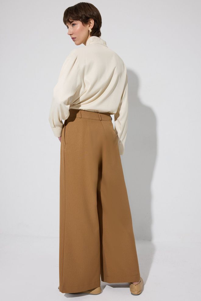Touche Prive Brown Elegant Palazzo Pants Wholesale Clothing Vintage