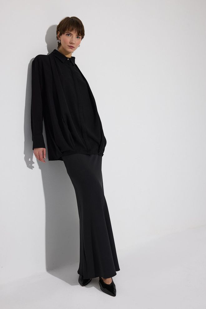 Touche Prive Chemise Noire À Col Polo Oversize Vêtements en gros Décontracté