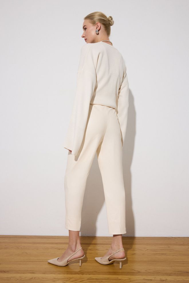 Touche Prive Beige Elegant High Waist Tapered Pants Wholesale Clothing Lounge