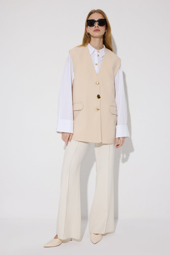 Touche Prive Beige Chaleco Sobredimensionado Formal Elegante Ropa al por mayor Casual