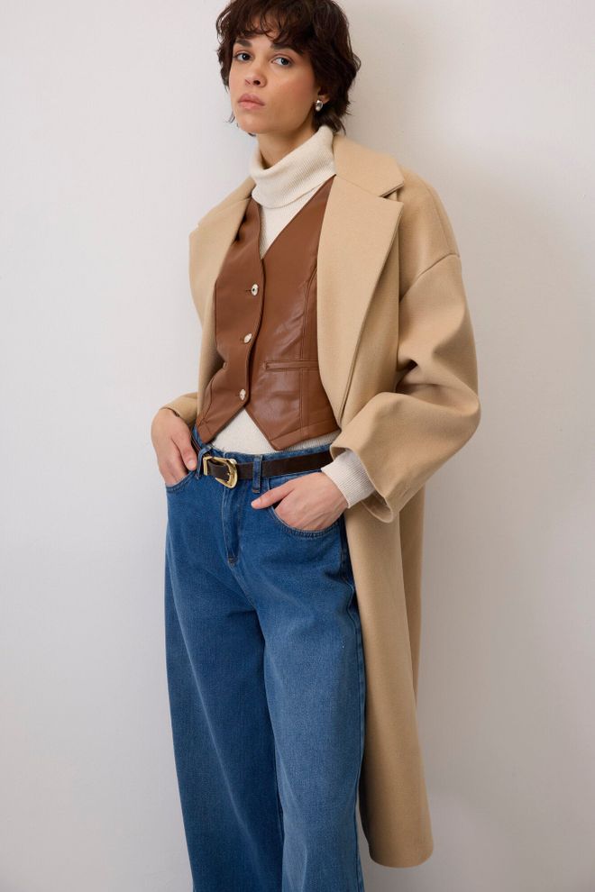 Touche Prive Chaleco Marrón Entallado Casual Abotonado Con Bolsillo Oblicuo Ropa al por mayor Casual