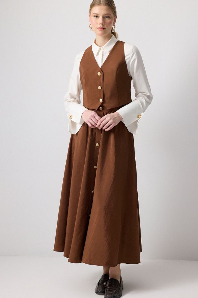 Touche Prive Set Elegante Marrone Con Gonna Lunga A Linea A Abbigliamento all'ingrosso Modesto