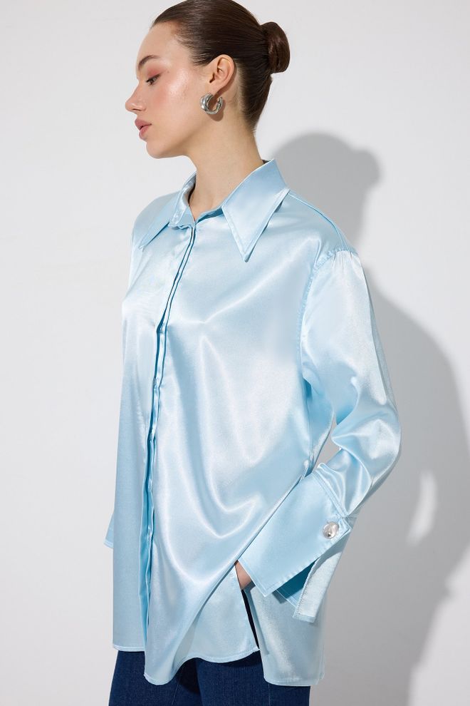 Touche Prive Chemise Bleue Élégante Formelle Décontractée Vêtements en gros Décontracté