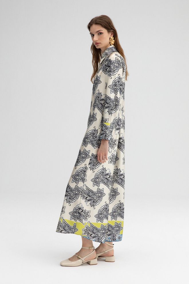 Touche Prive Белое Макси Платье рубашка С Цветочным Узором И Воротником поло Оптовая продажа одежды Скромный