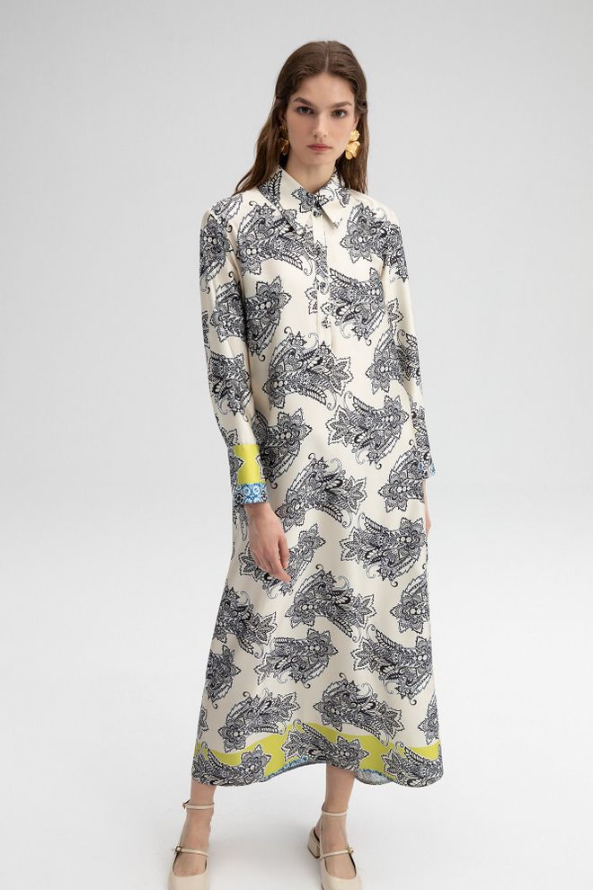 Touche Prive White Floral Maxi Shirt Dress With Polo Neck Wholesale Clothing Spring