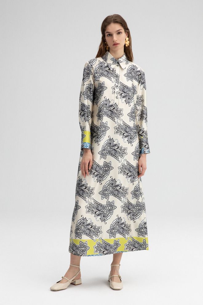 Touche Prive White Floral Maxi Shirt Dress With Polo Neck Wholesale Clothing 1