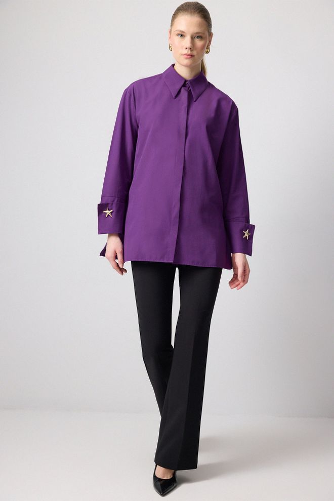 Touche Prive Camisa Formal Morada Oversize Con Cierre Abotonado Ropa al por mayor Casual