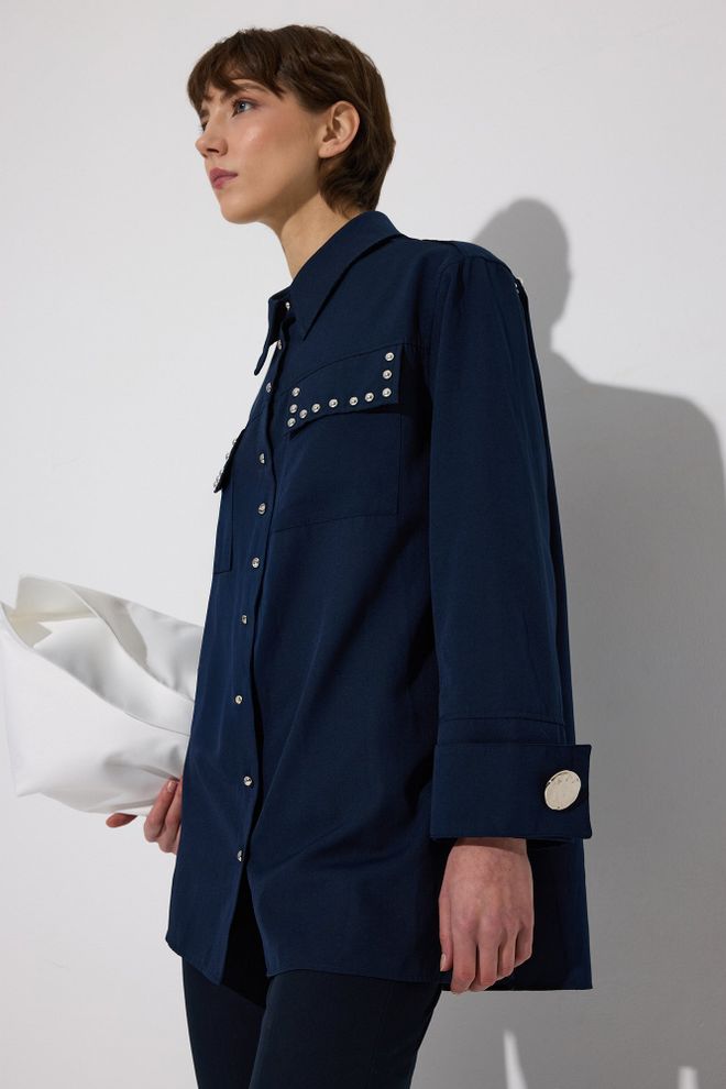 Touche Prive Camicia Blu Navy Con Collo Polo E Chiusura Con Bottoni Abbigliamento all'ingrosso Casuale