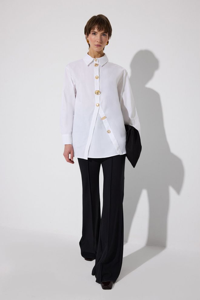 Touche Prive White Long Sleeve Polo Neck Shirt Wholesale Clothing 1